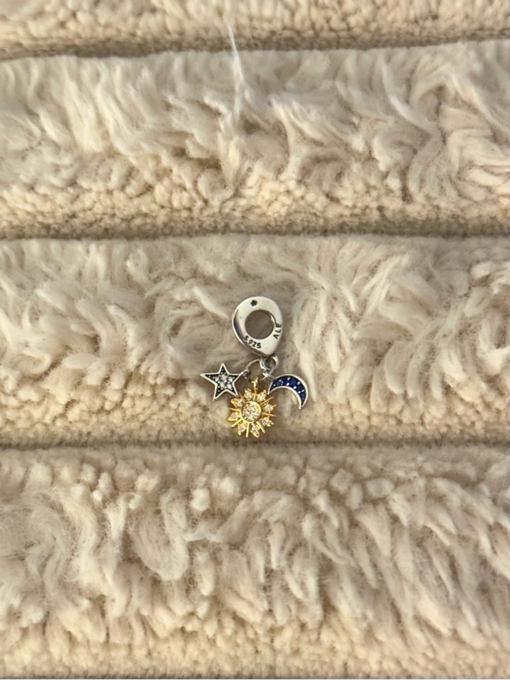 Sun, Moon & Star Dangle Charm - Gold, Silver & Blue Pandora